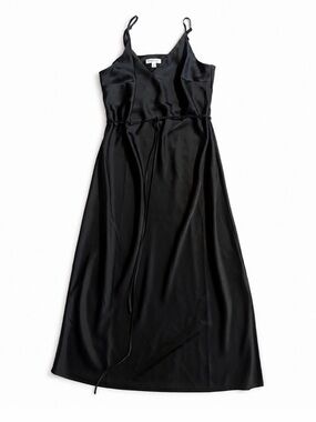 Prologue Black Satin Slip Dress with Waist Tie